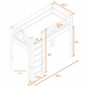 Hochbett Pirat DELUXE de Breuyn natürlich-grau