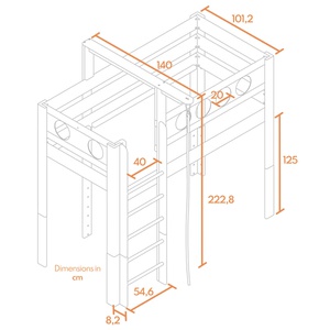 Hochbett Pirat mit Seil DELUXE de Breuyn geweißt