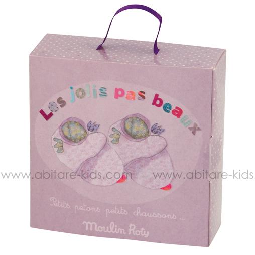 JOLIS PAS BEAUX by Moulin Roty Chaussons fourrure parme 0-6 mois
