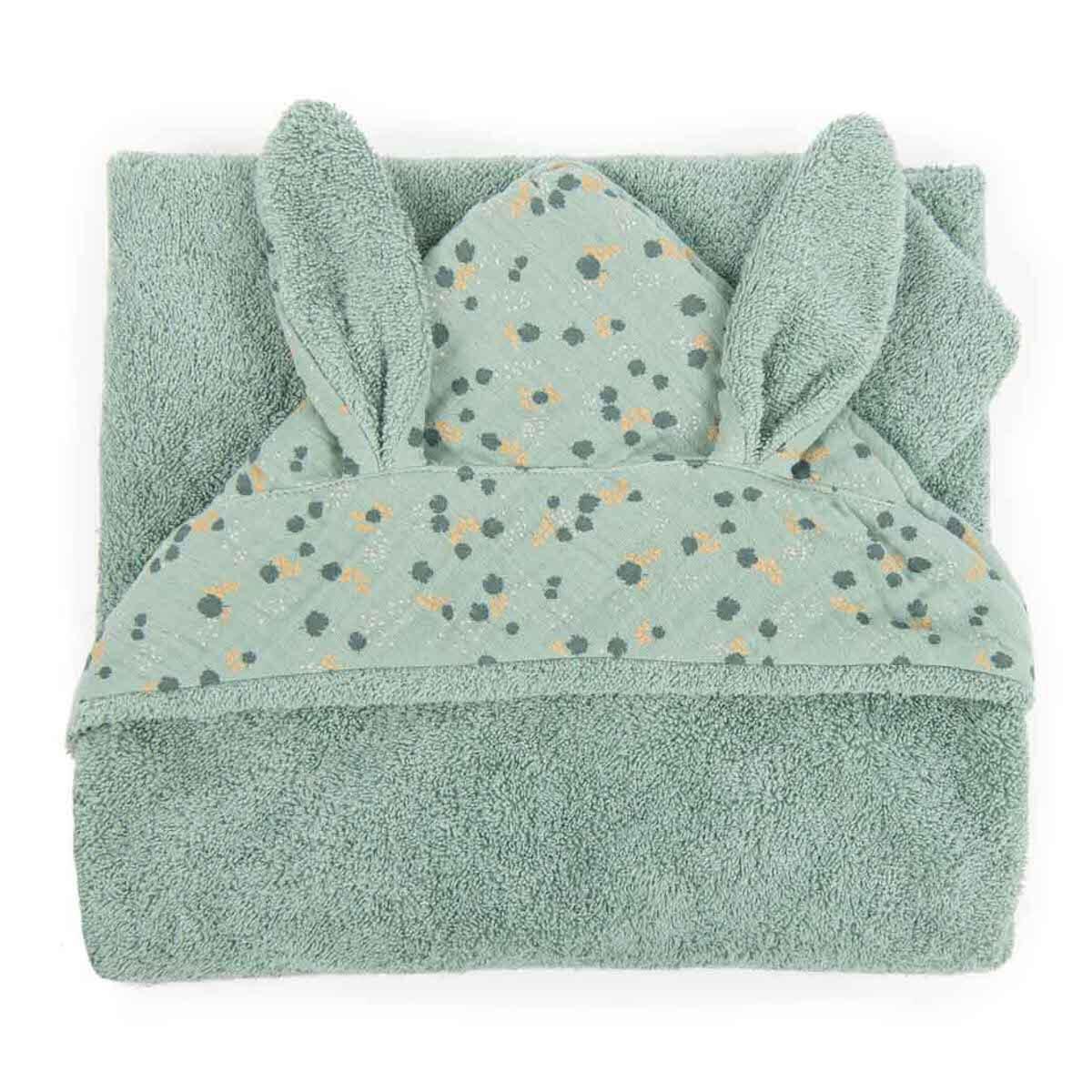 Kapuzenbadetuch TROIS PETITS LAPINS Moulin Roty Salbei