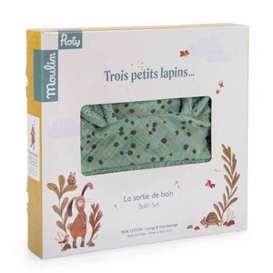 Kapuzenbadetuch TROIS PETITS LAPINS Moulin Roty Salbei
