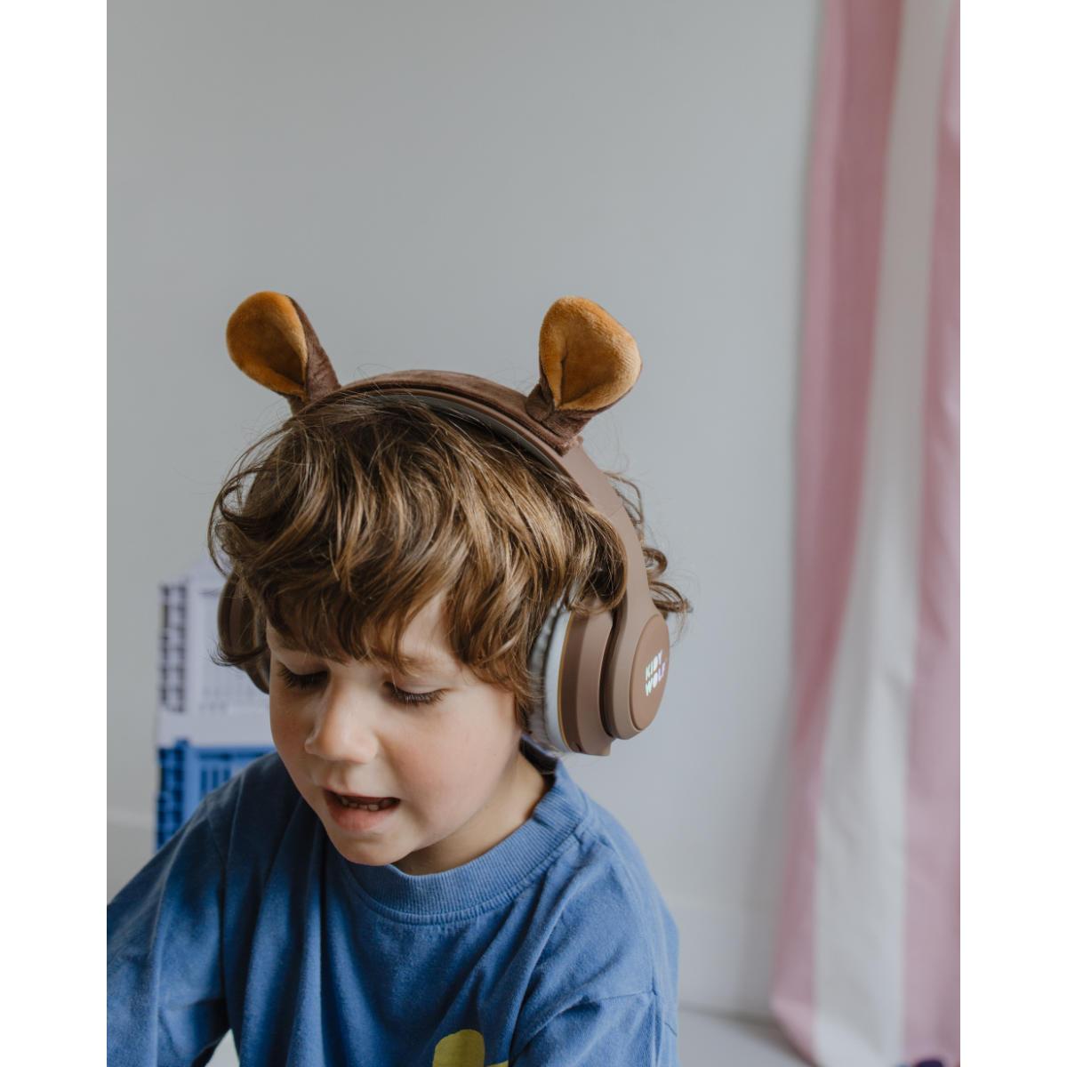 Kidyears Bluetooth headset with magnetic ears 85 dB mode space for SD card jack cable Kidywolf Bear