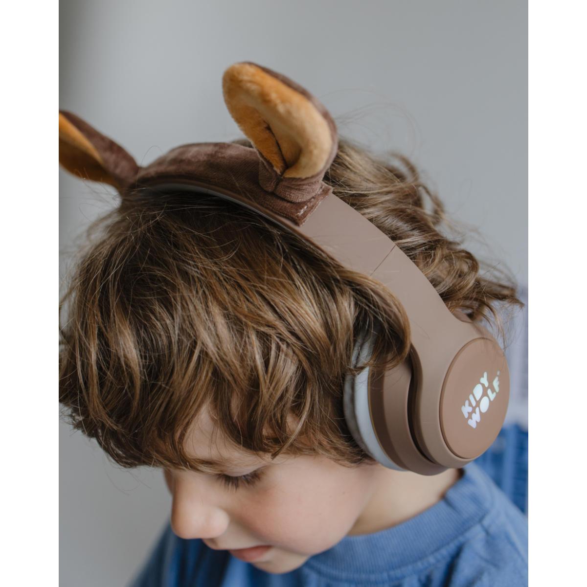 Kidyears Bluetooth headset with magnetic ears 85 dB mode space for SD card jack cable Kidywolf Bear