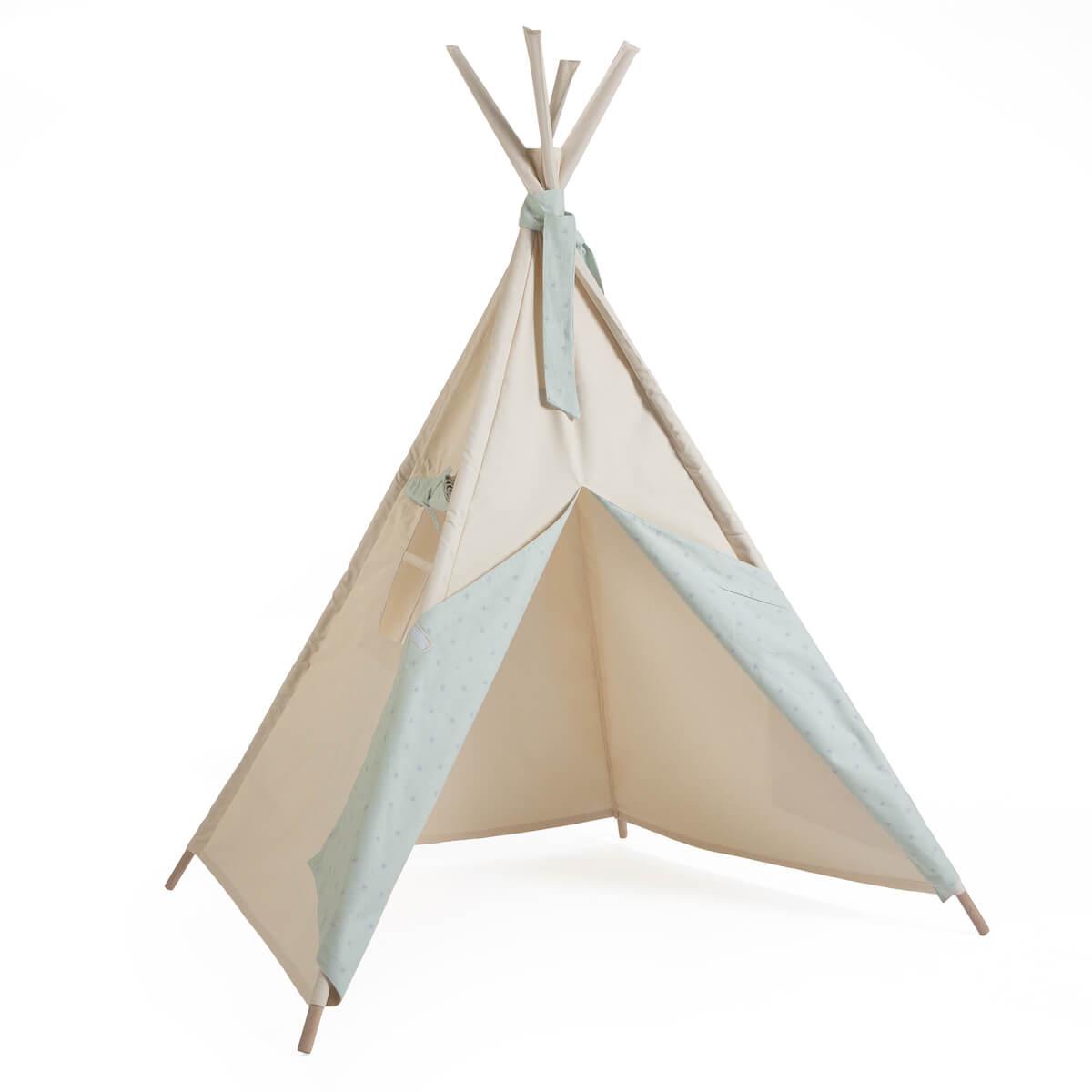 Kinder-Tipi beige STARS grün