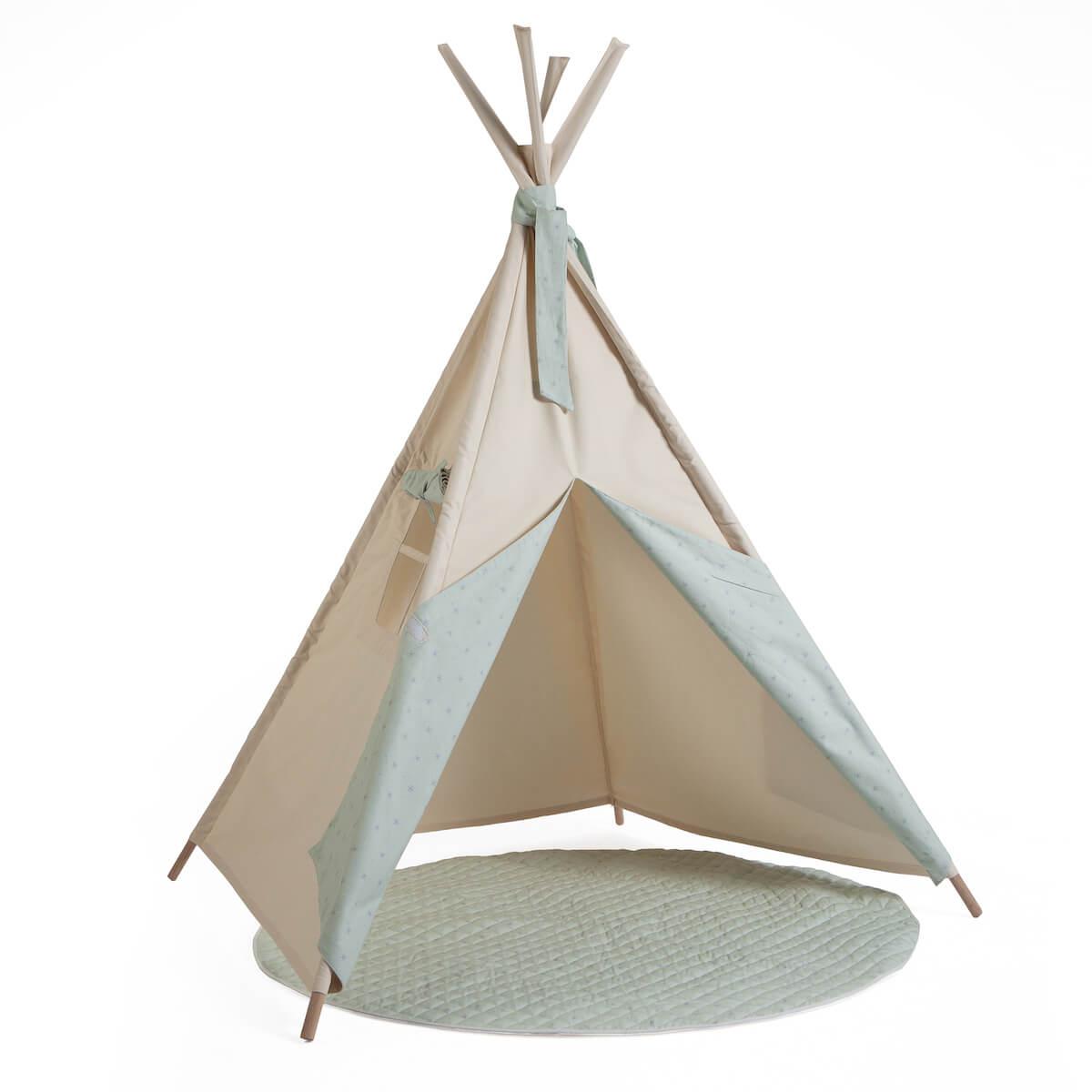 Kinder-Tipi beige STARS grün