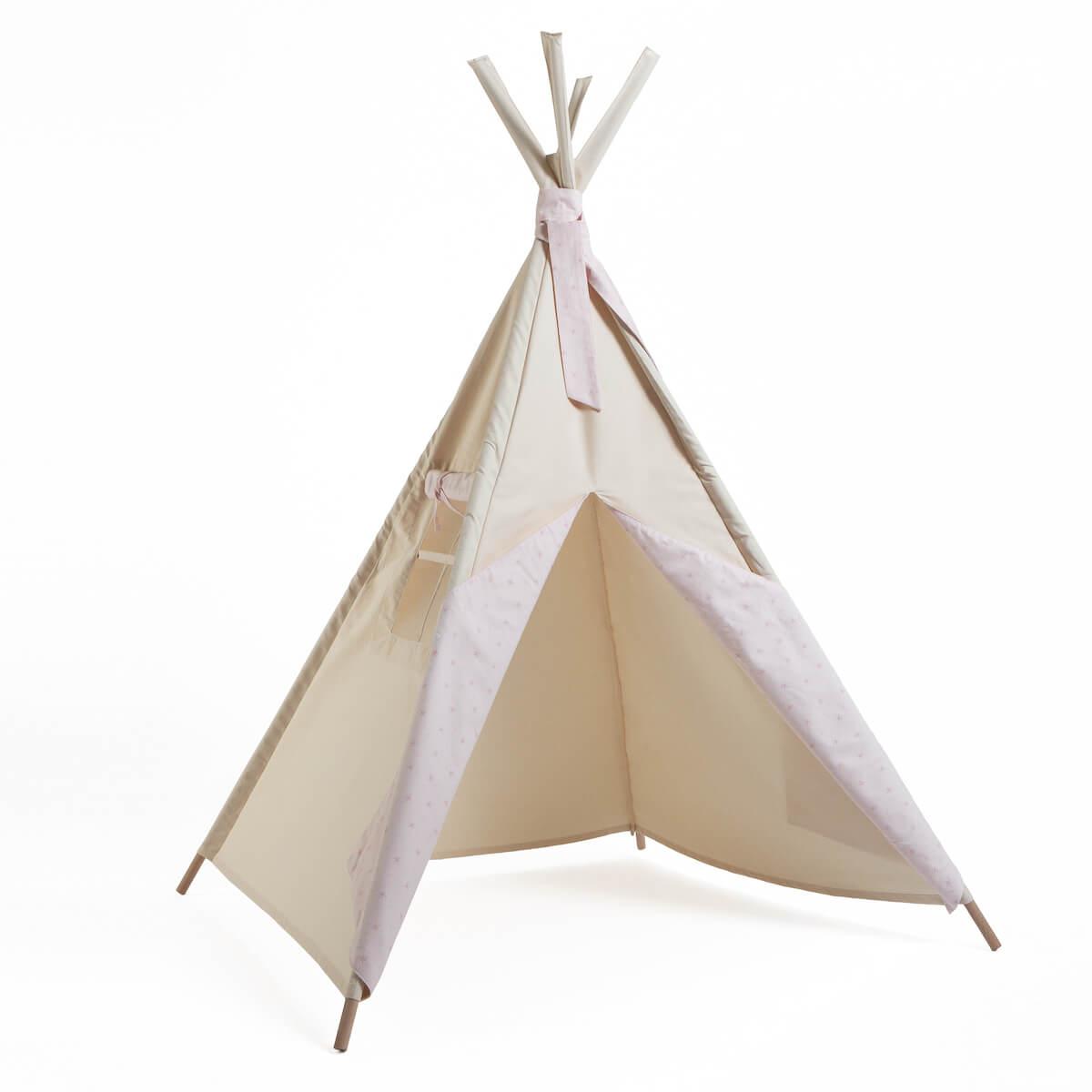Kinder-Tipi beige STARS rosa
