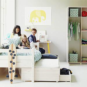 Kinderbett 90x200cm Ausziehbett-2 Schubladen WHITE Flexa weiß