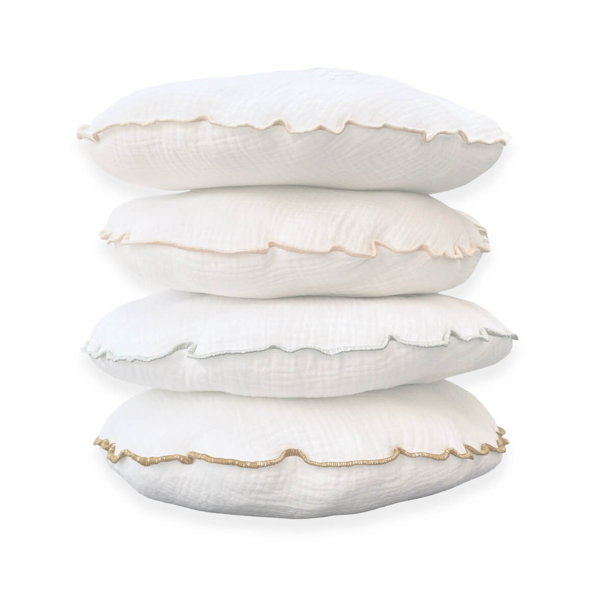 Kissen rund Mulltuchstoff DUCKS bestickt beige 30cm