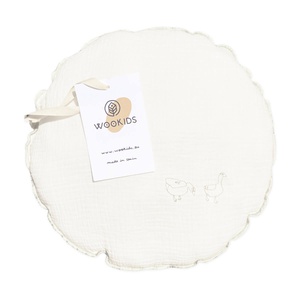 Kissen rund Mulltuchstoff DUCKS bestickt blau 30cm