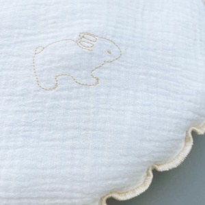 Kissen rund Mulltuchstoff RABBITS bestickt orange 30cm