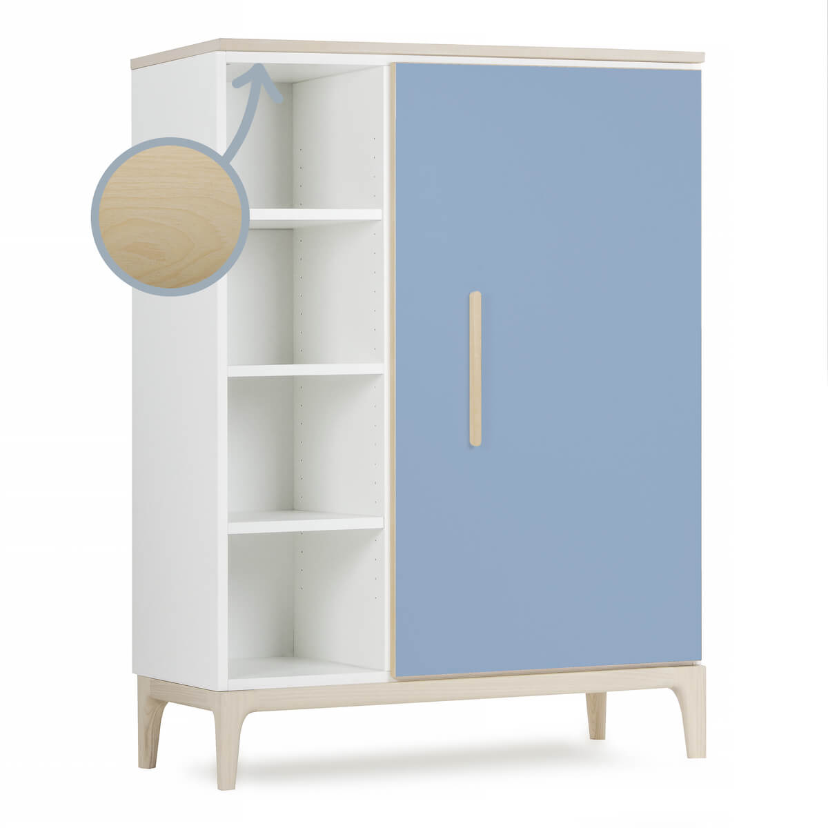 Kleiderschrank 120 cm 1-türig NADO Curve Esche capri blue