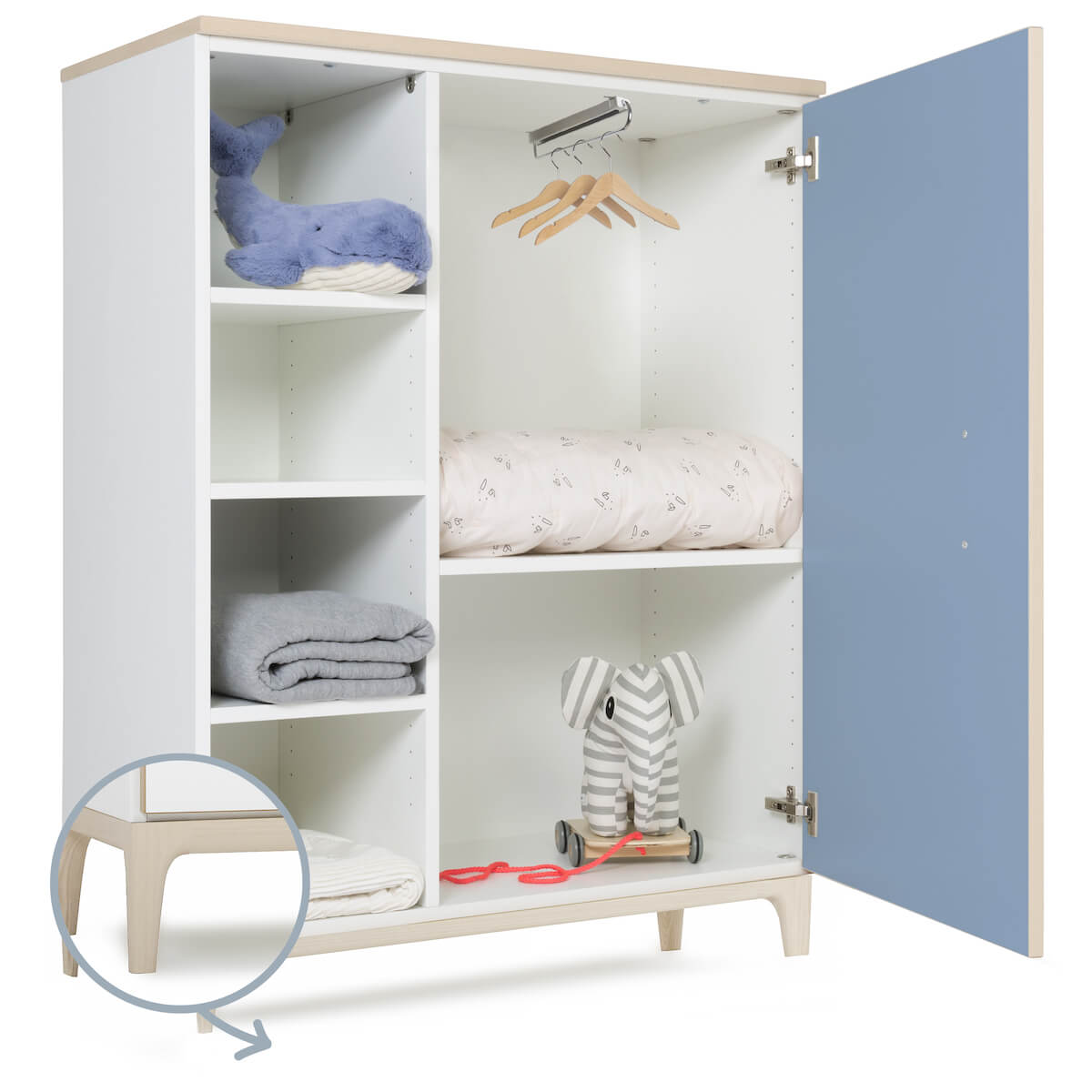 Kleiderschrank 120 cm 1-türig NADO Curve Esche capri blue