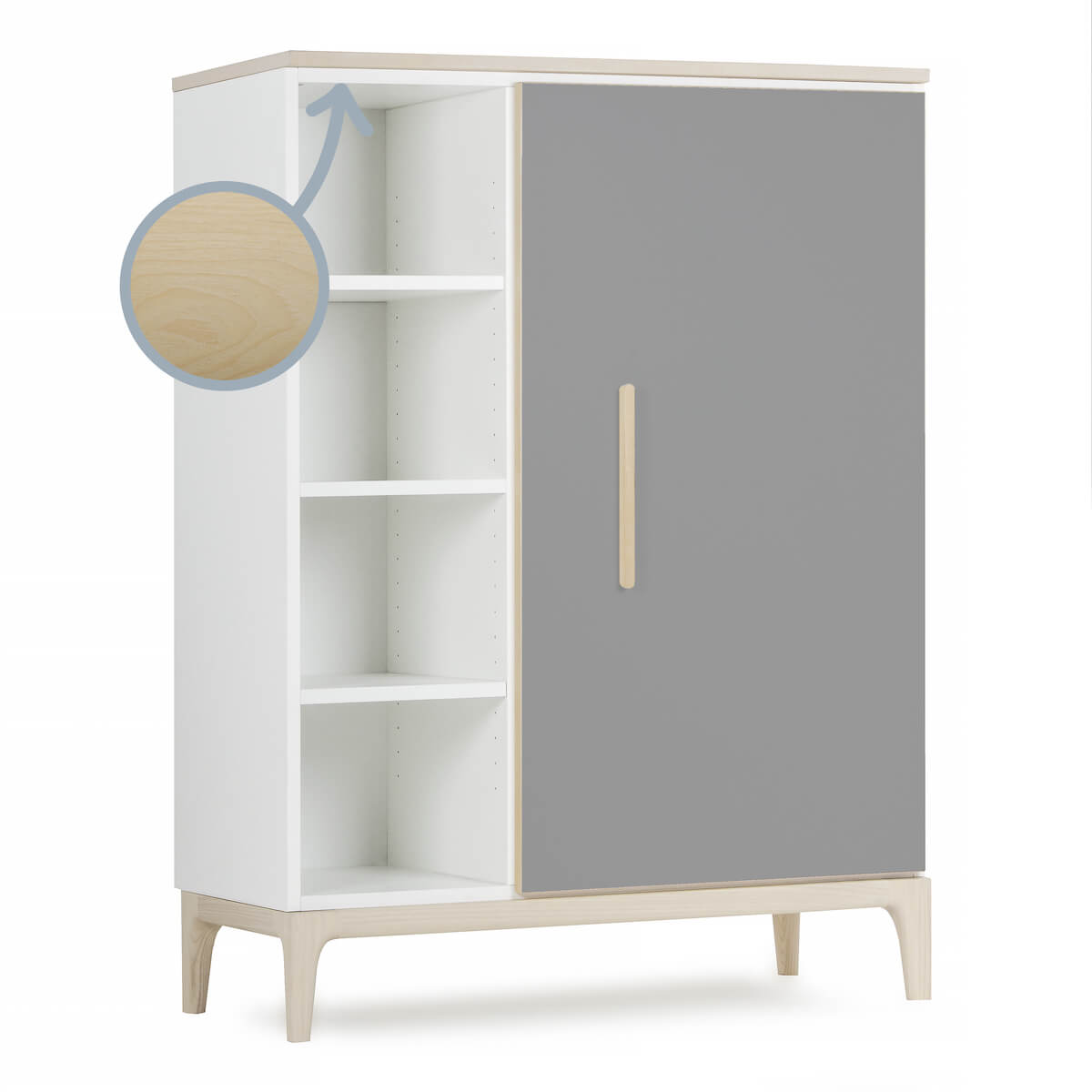 Kleiderschrank 120 cm 1-türig NADO Curve Esche slate grey