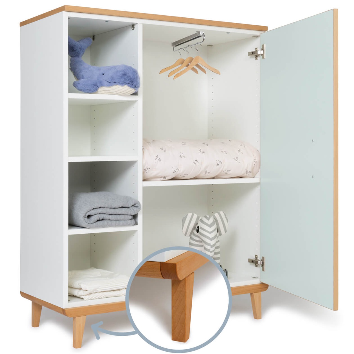 Kleiderschrank 120 cm 1-türig NADO Retro Buche mint
