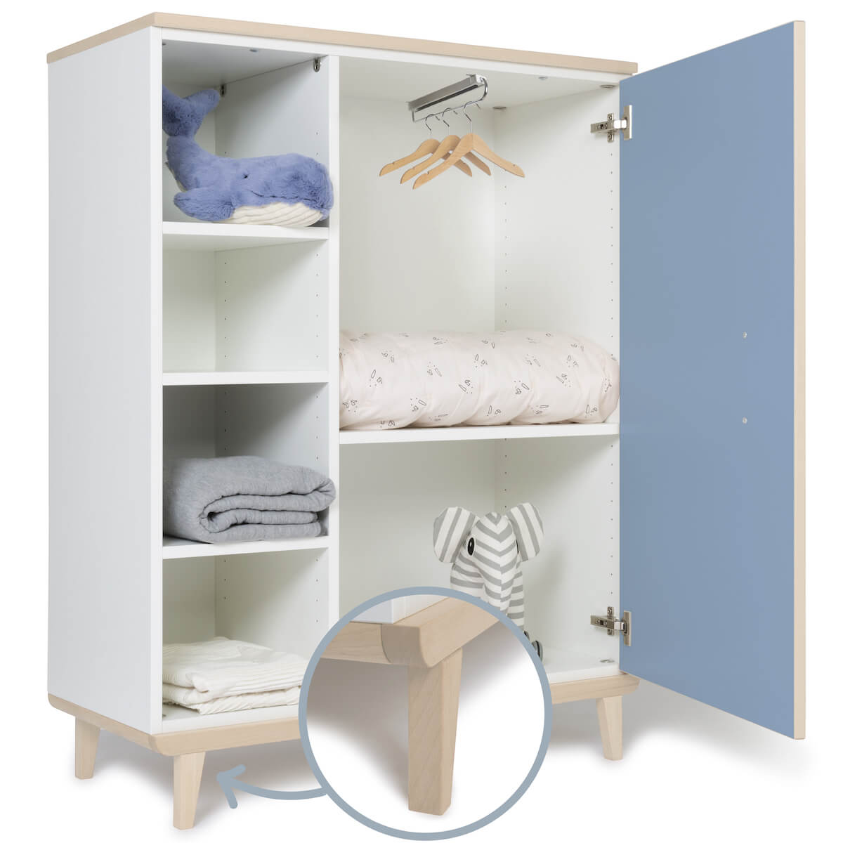 Kleiderschrank 120 cm 1-türig NADO Retro Esche capri blue