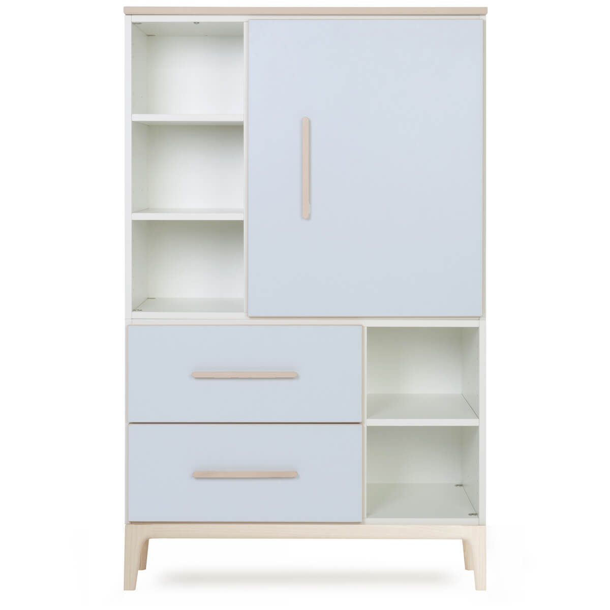 Kleiderschrank 147 cm 1-türig 2 Schubladen NADO Curve Esche sky blue