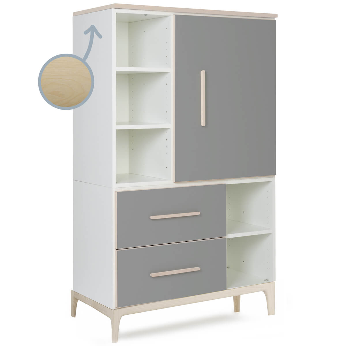 Kleiderschrank 147 cm 1-türig 2 Schubladen NADO Curve Esche slate grey