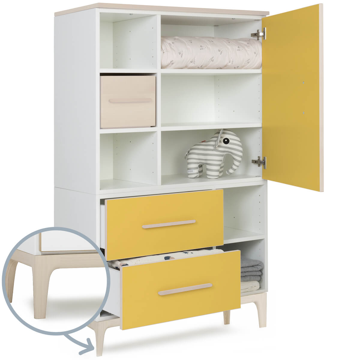 Kleiderschrank 147 cm 1-türig 2 Schubladen NADO Curve Esche sunshine yellow