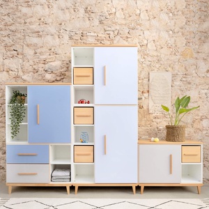 Kleiderschrank 147 cm 1-türig 2 Schubladen NADO Retro Buche capri blue