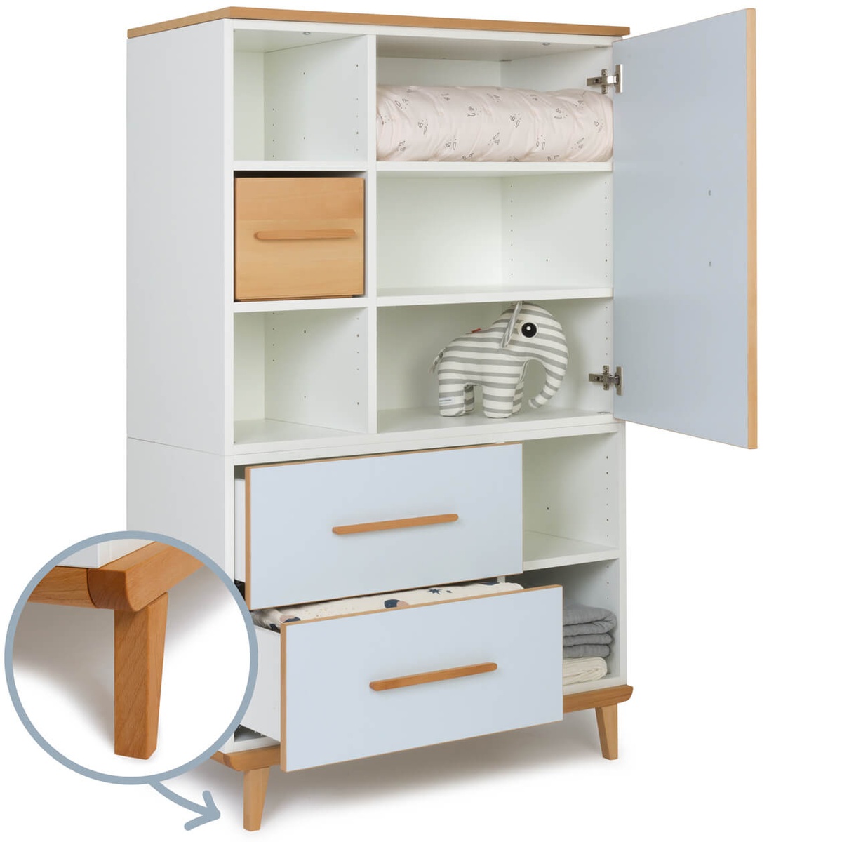 Kleiderschrank 147 cm 1-türig 2 Schubladen NADO Retro Buche sky blue