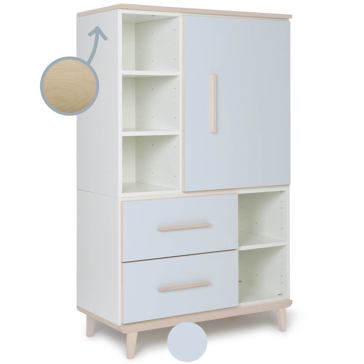 Kleiderschrank 147 cm 1-türig 2 Schubladen NADO Retro Esche sky blue
