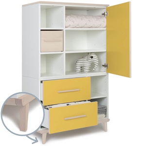 Kleiderschrank 147 cm 1-türig 2 Schubladen NADO Retro Esche sunshine yellow