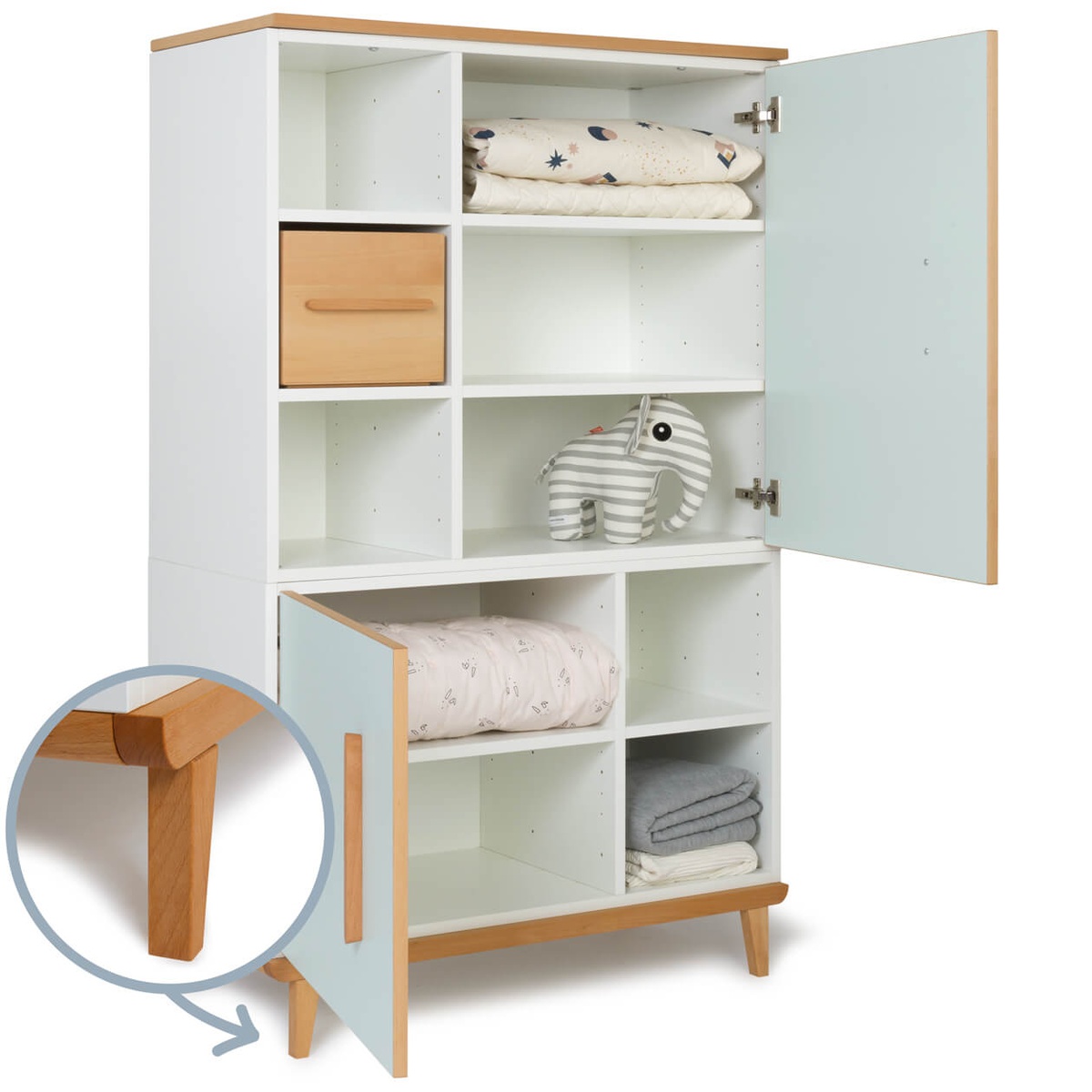 Kleiderschrank 147 cm 2-türig  NADO Retro Buche mint