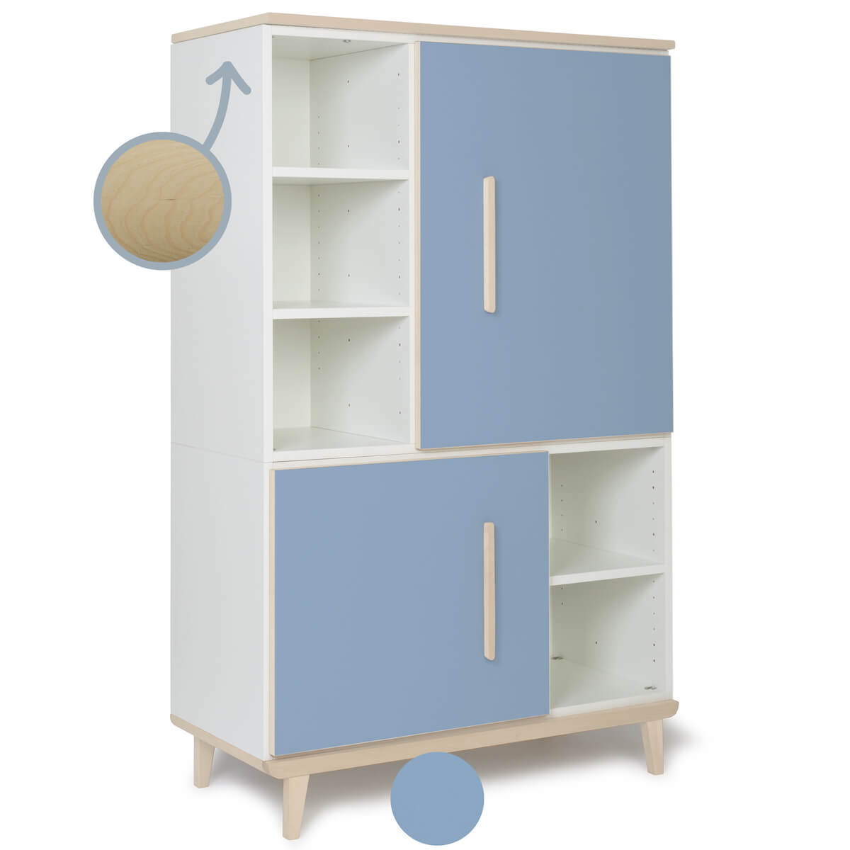 Kleiderschrank 147 cm 2-türig  NADO Retro Esche capri blue