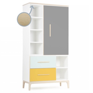 Kleiderschrank 173 cm 1-türig 2 Schubladen NADO Curve Esche slate grey-mint-sunshine yellow