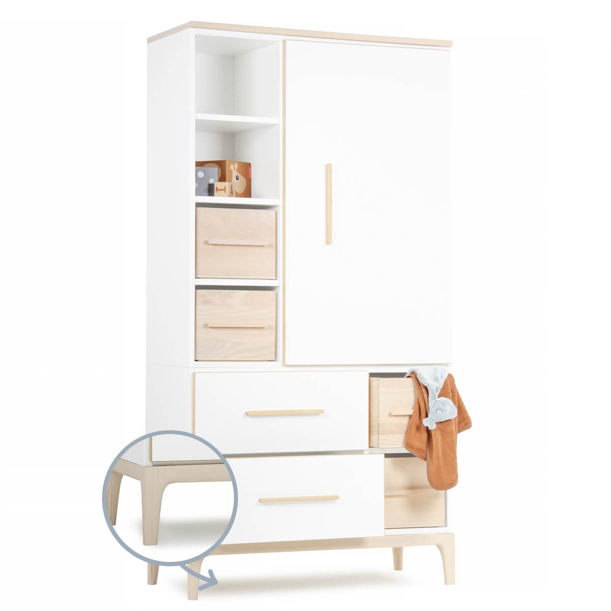 Kleiderschrank 173 cm 1-türig 2 Schubladen NADO Curve Esche white