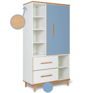 Kleiderschrank 173 cm 1-türig 2 Schubladen NADO Retro Buche capri blue-white