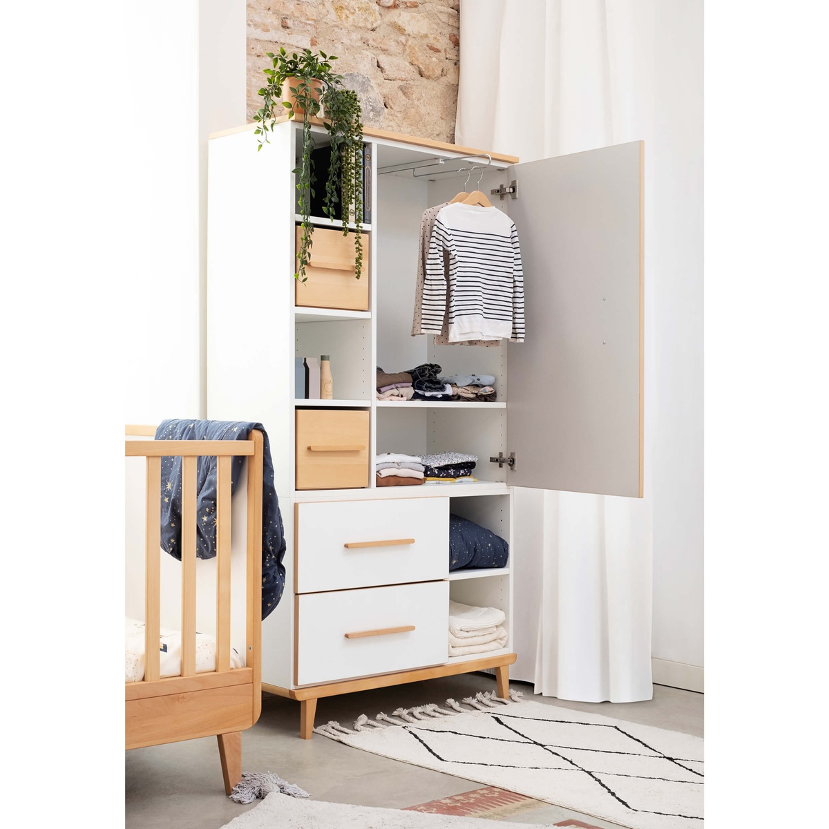 Kleiderschrank 173 cm 1-türig 2 Schubladen NADO Retro Buche manhattan grey