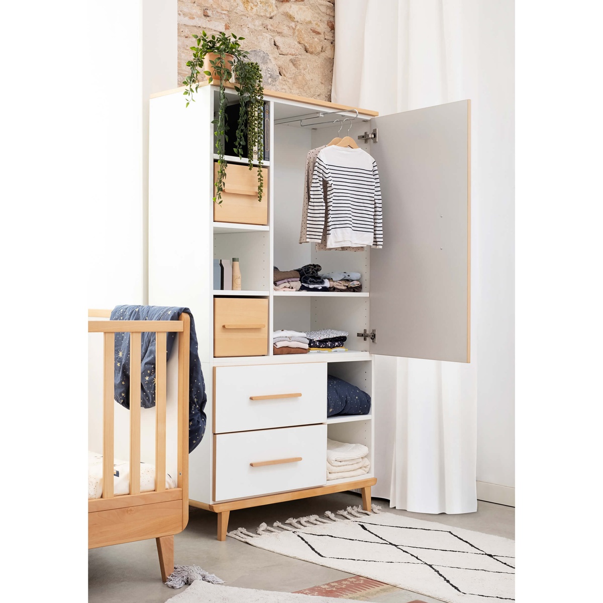 Kleiderschrank 173 cm 1-türig 2 Schubladen NADO Retro Buche sky blue