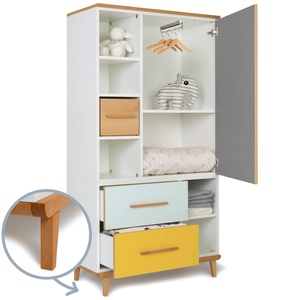 Kleiderschrank 173 cm 1-türig 2 Schubladen NADO Retro Buche slate grey-mint-sunshine yellow