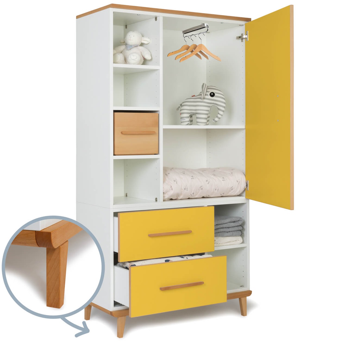Kleiderschrank 173 cm 1-türig 2 Schubladen NADO Retro Buche sunshine yellow
