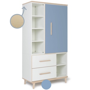 Kleiderschrank 173 cm 1-türig 2 Schubladen NADO Retro Esche capri blue-white