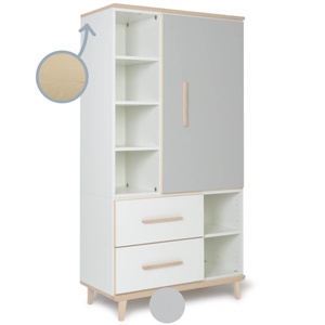 Kleiderschrank 173 cm 1-türig 2 Schubladen NADO Retro Esche manhattan grey-white