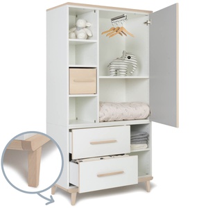 Kleiderschrank 173 cm 1-türig 2 Schubladen NADO Retro Esche manhattan grey-white