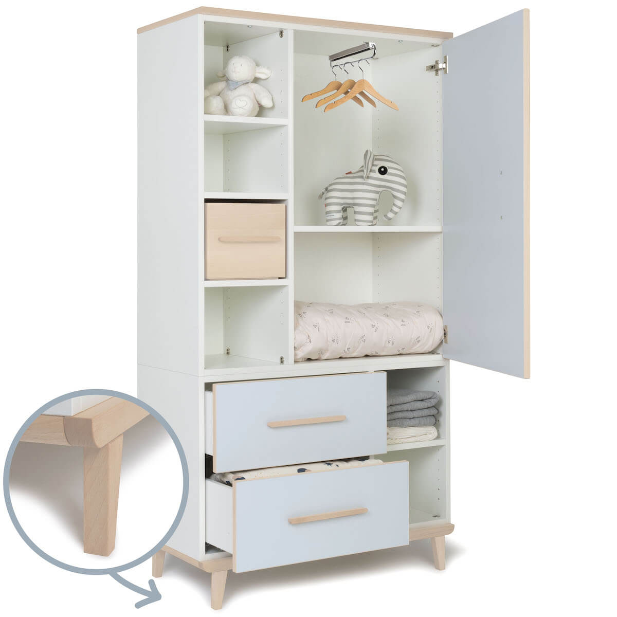 Kleiderschrank 173 cm 1-türig 2 Schubladen NADO Retro Esche sky blue