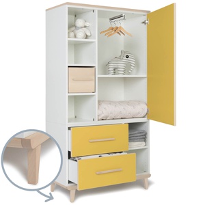 Kleiderschrank 173 cm 1-türig 2 Schubladen NADO Retro Esche sunshine yellow