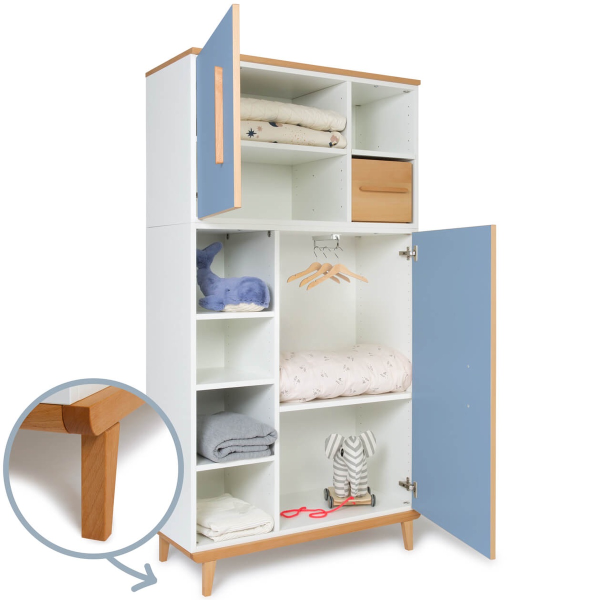 Kleiderschrank 173 cm 2-türig NADO Retro Buche capri blue