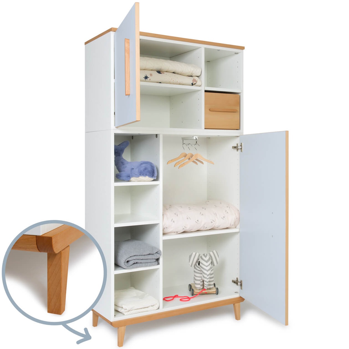 Kleiderschrank 173 cm 2-türig NADO Retro Buche sky blue