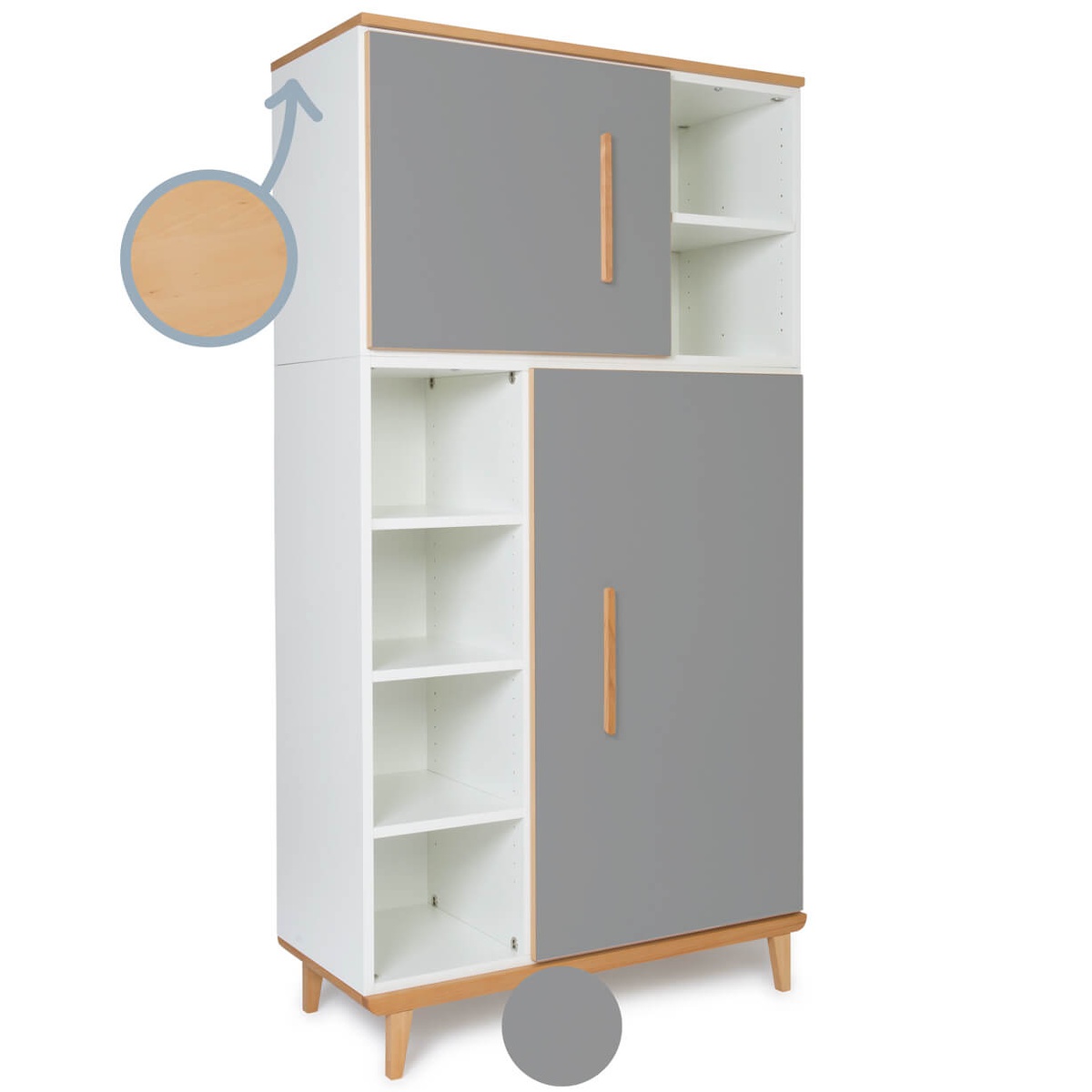 Kleiderschrank 173 cm 2-türig NADO Retro Buche slate grey