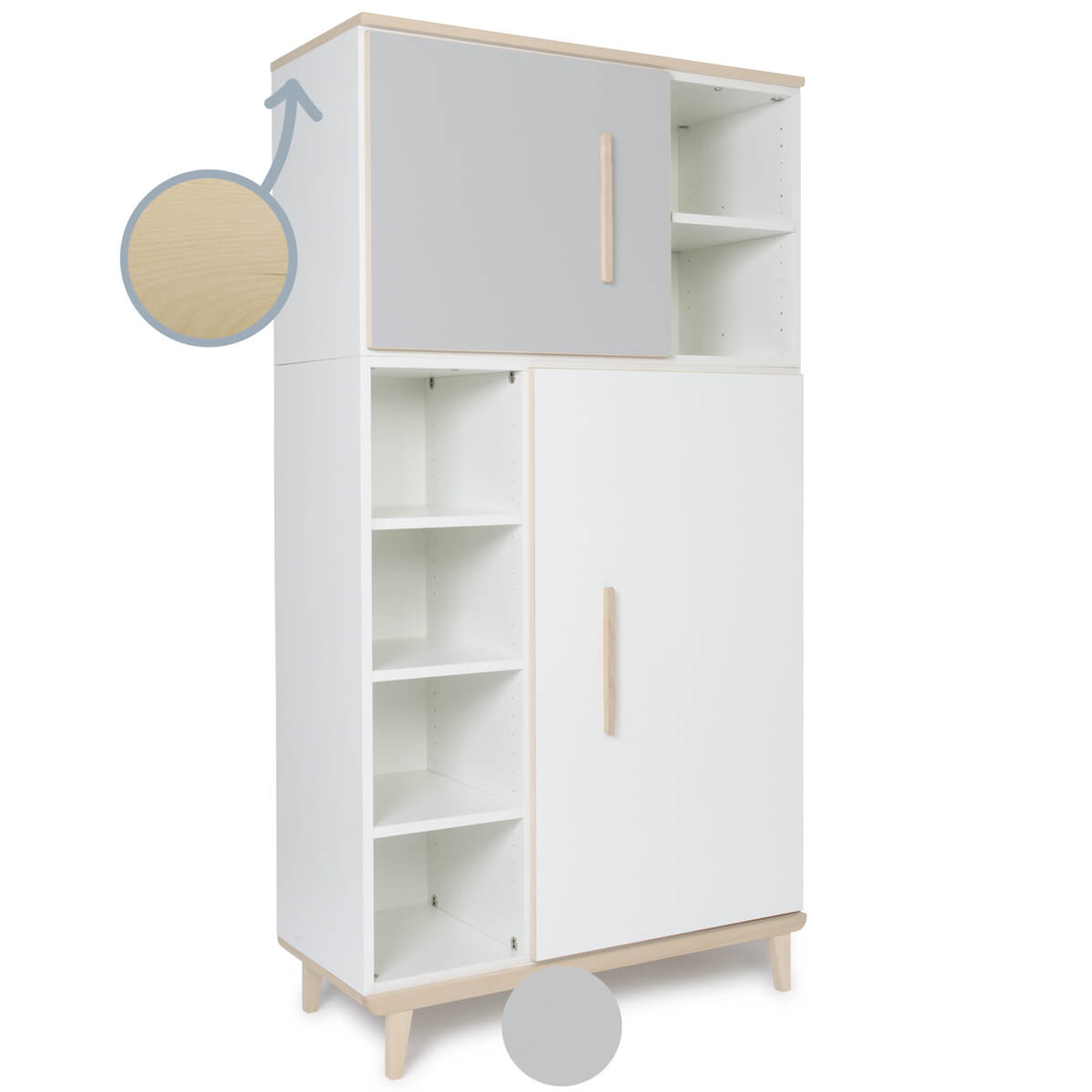 Kleiderschrank 173 cm 2-türig NADO Retro Esche manhattan grey-white