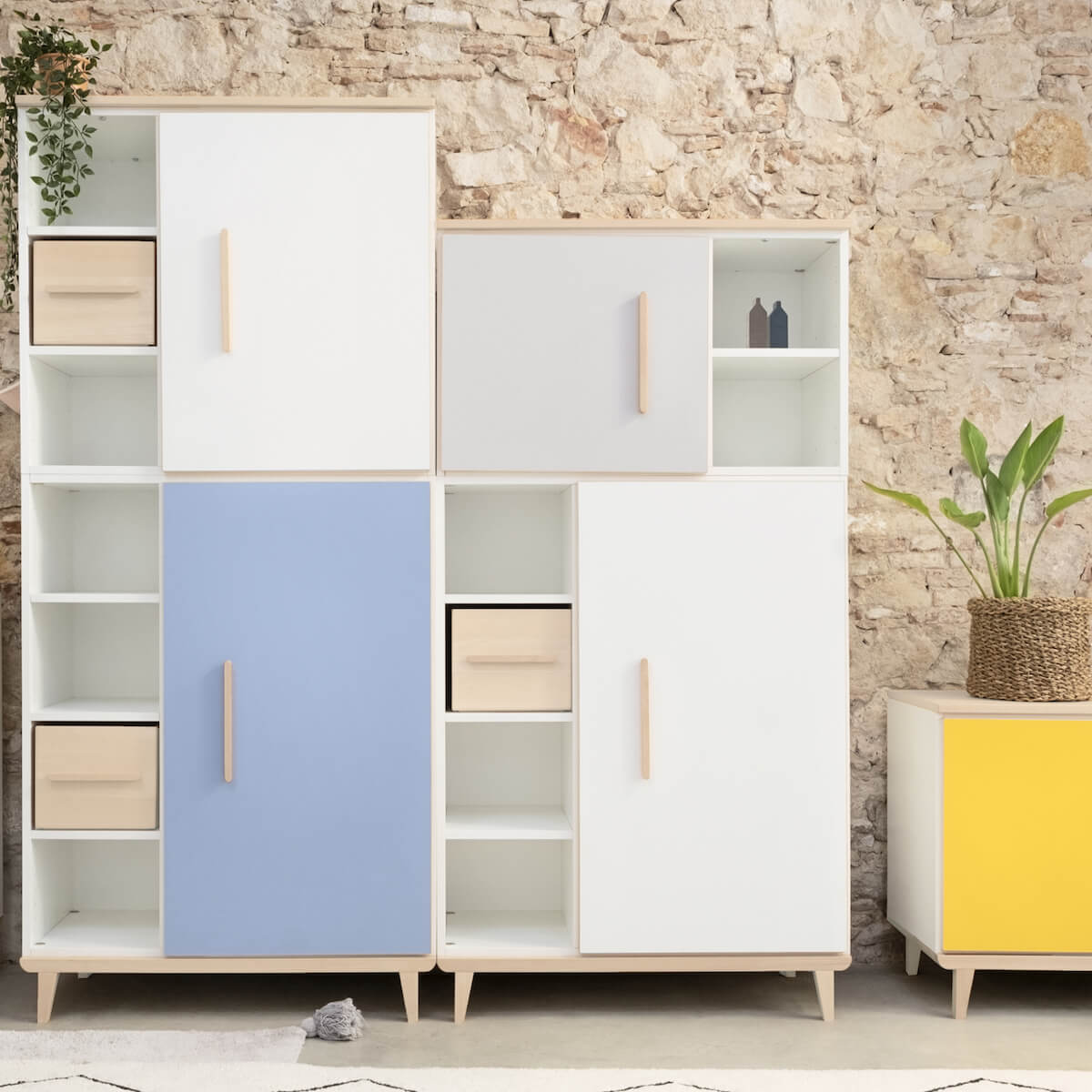 Kleiderschrank 173 cm 2-türig NADO Retro Esche manhattan grey-white