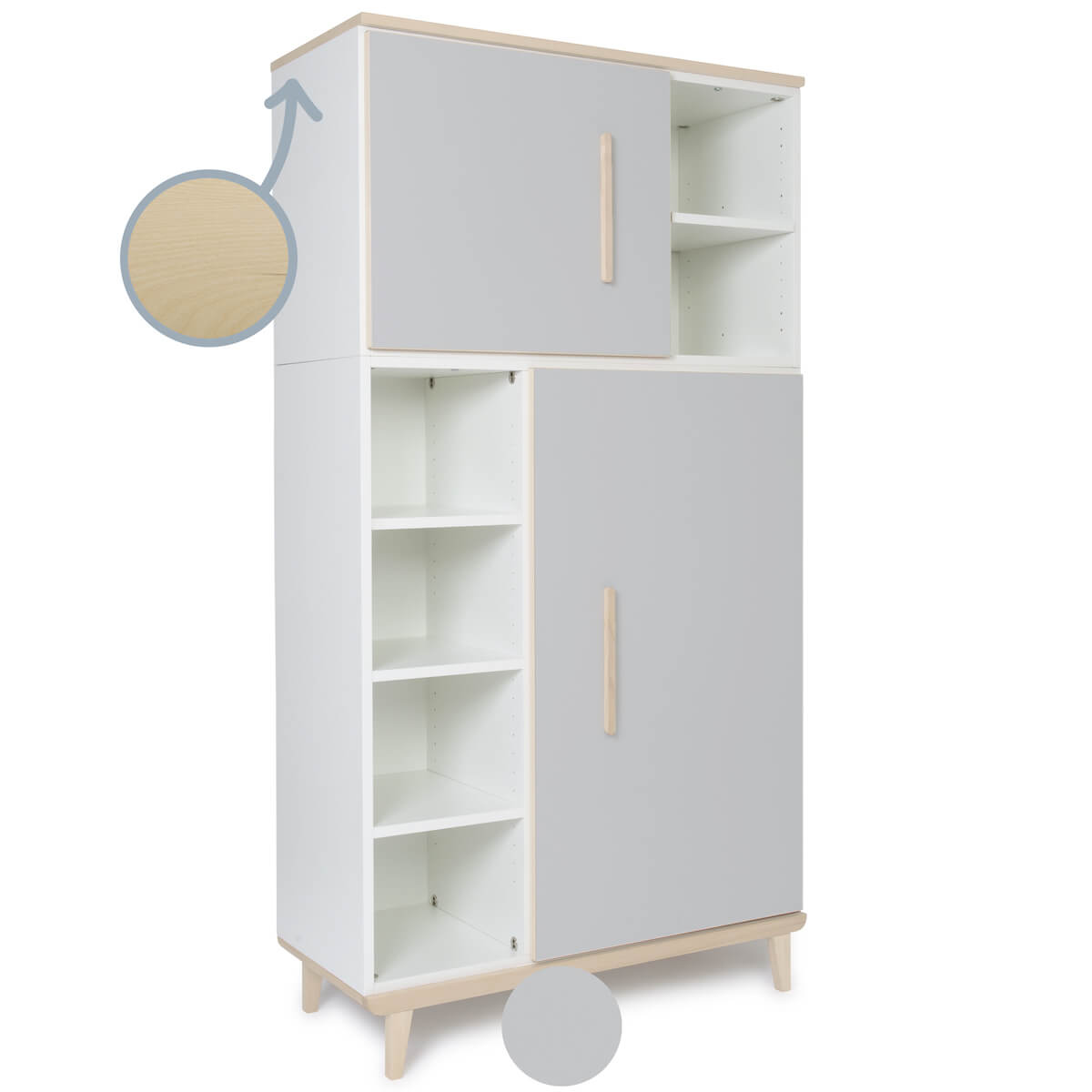 Kleiderschrank 173 cm 2-türig NADO Retro Esche manhattan grey