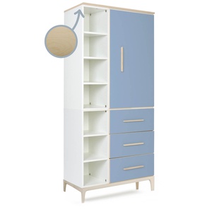 Kleiderschrank 198 cm 1-türig 3 Schubladen NADO Curve Esche capri blue
