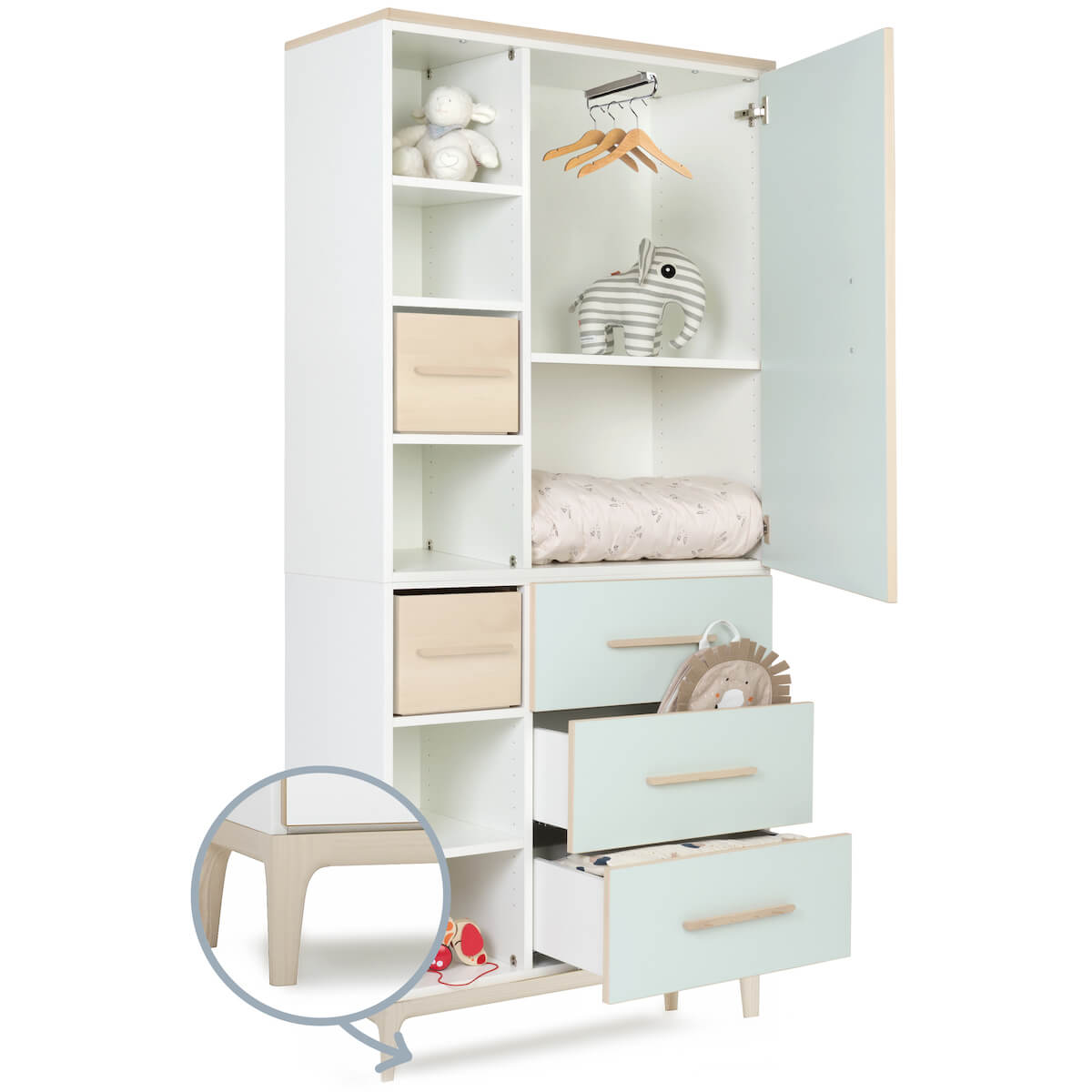 Kleiderschrank 198 cm 1-türig 3 Schubladen NADO Curve Esche mint