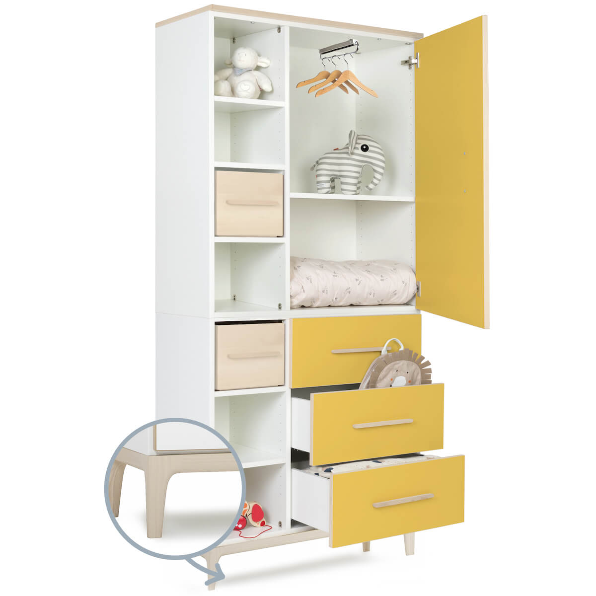 Kleiderschrank 198 cm 1-türig 3 Schubladen NADO Curve Esche sunshine yellow
