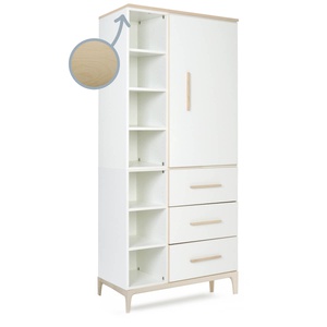 Kleiderschrank 198 cm 1-türig 3 Schubladen NADO Curve Esche white